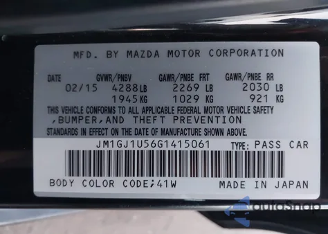 2016 Mazda Mazda6 I Sport from USA, damaged, VIN JM1GJ1U56G1415061